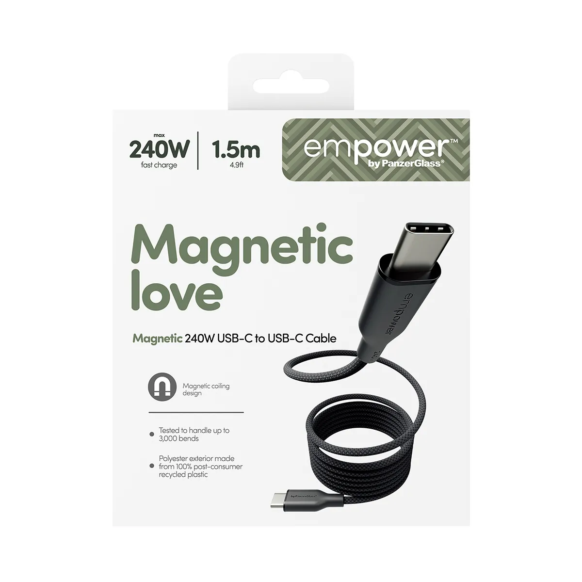 PanzerGlass empower Magnetic USB-C cable, 240W, 1.5 m, Transparent