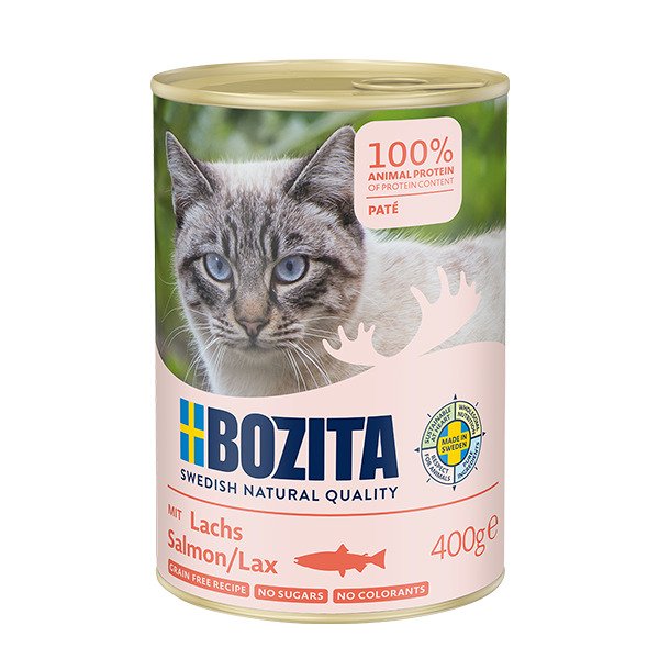 Bozita Pat&eacute; Salmon, V&aring;tfoder f&ouml;r katt, Adult, Spannm&aring;lsfritt, 400 g