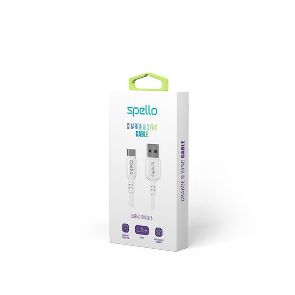 Spello USB-C to USB-A cable, 18W, 1.2 m, White
