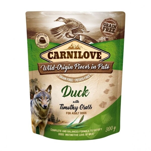 Carnilove Pouch Duck & Timothy Grass Pat&eacute;, Koiran m&auml;rk&auml;ruoka, Adult, Viljaton, 300 g