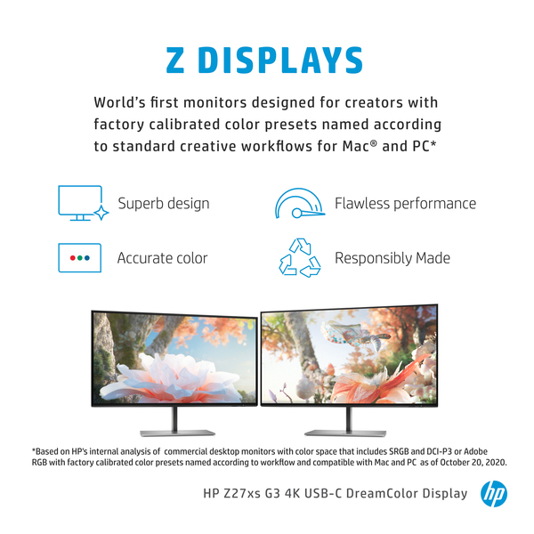 HP 27" Z27xs G3, 4K UHD, USB-C, IPS - sk&auml;rm