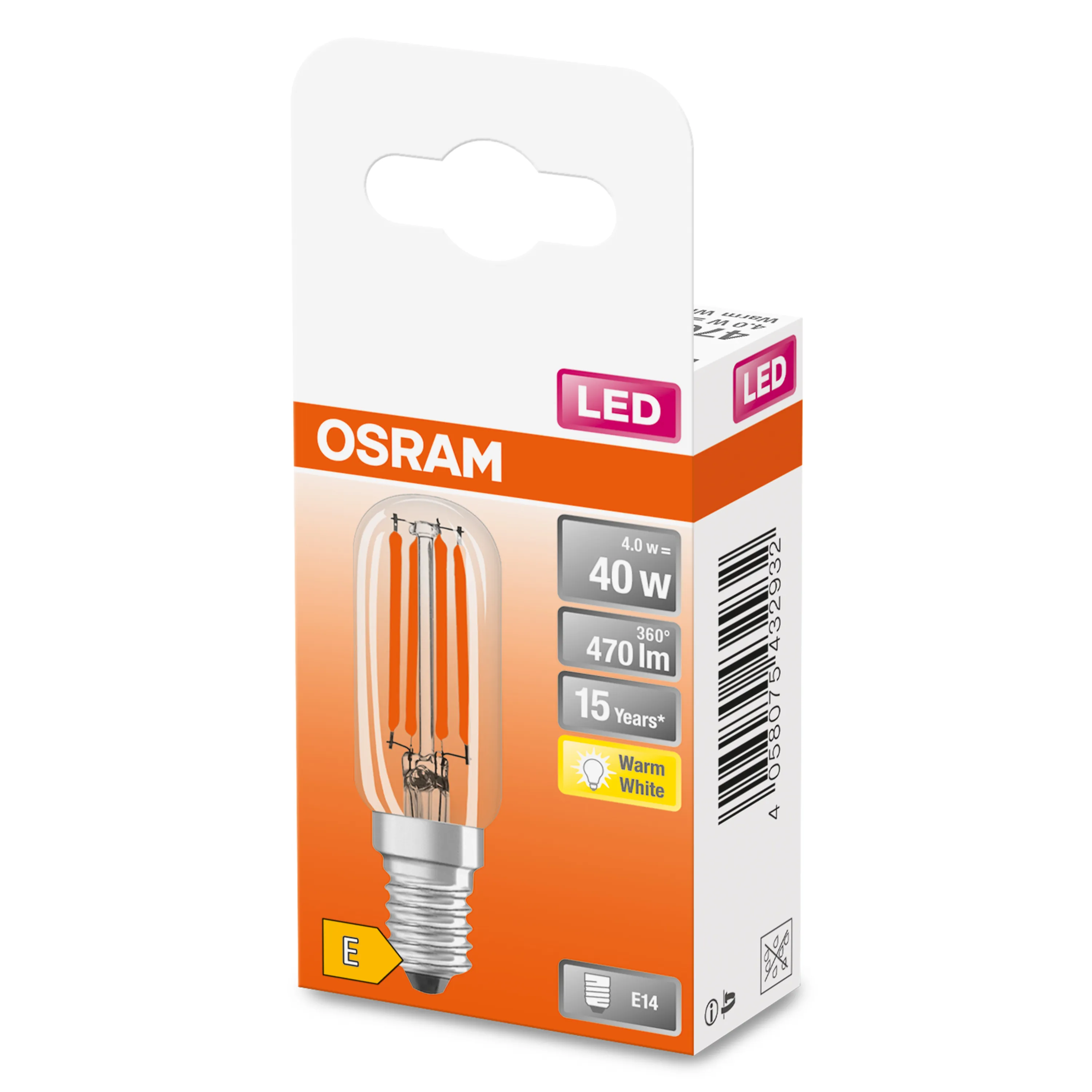 OSRAM ljusdiod T26 4 watt filament E14 varmvit transparent