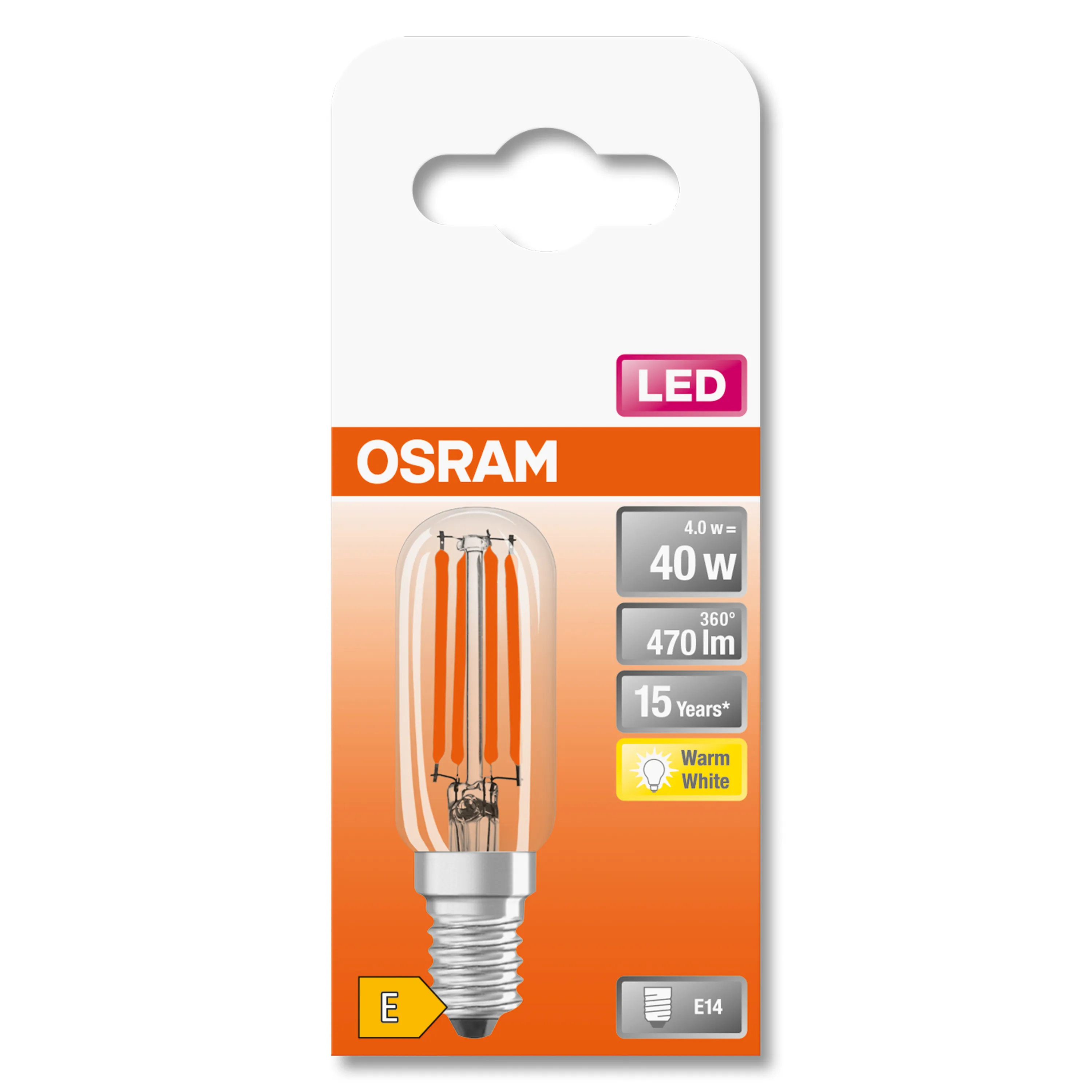 OSRAM ljusdiod T26 4 watt filament E14 varmvit transparent