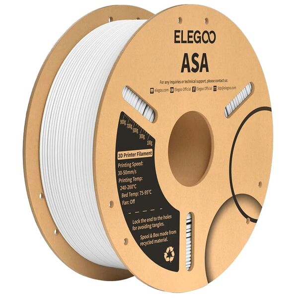 ELEGOO ASA 1.75 mm, 1 kg -3D-tulostusfilamentti, valkoinen