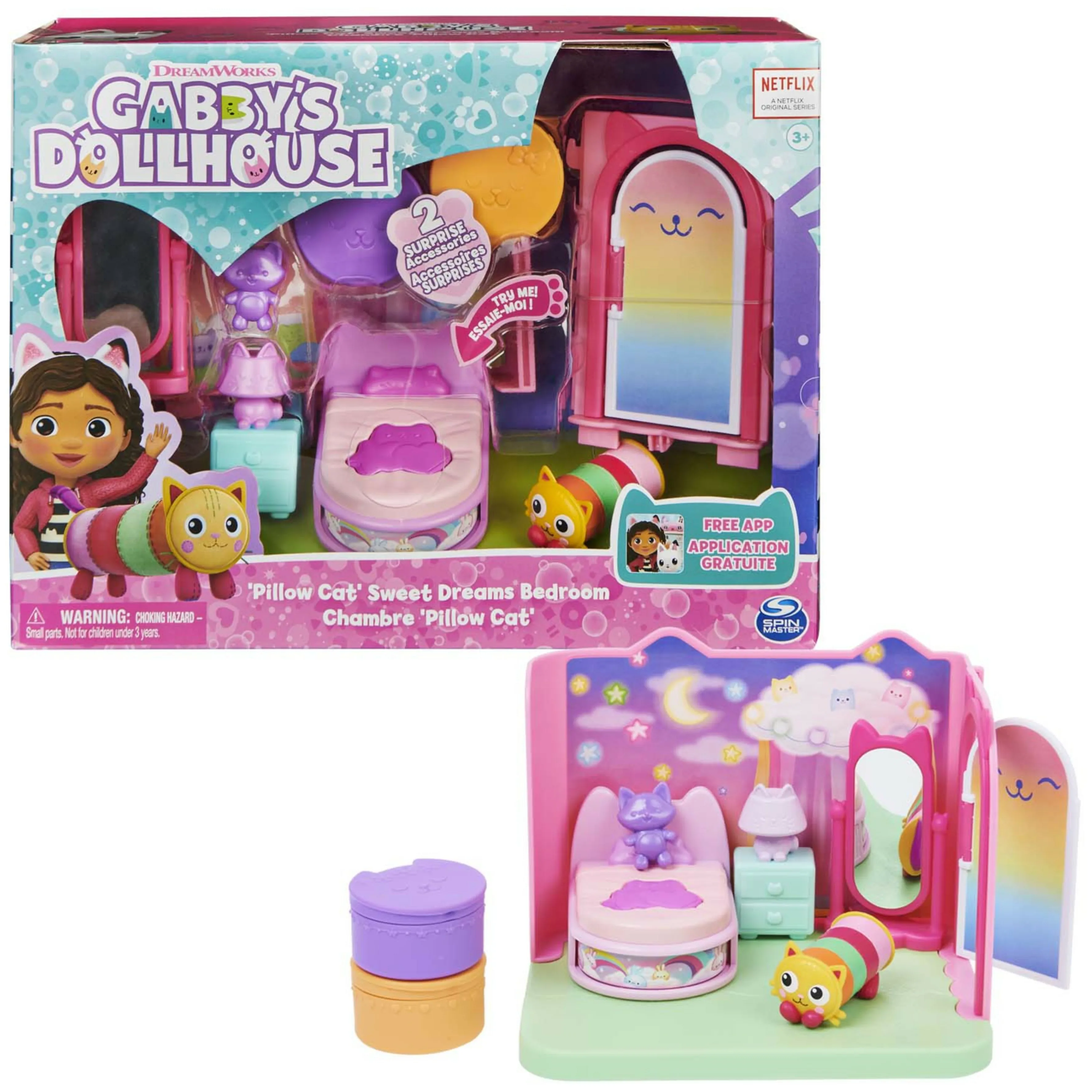 Spin Master Gabby's Dollhouse Deluxe Room Bedroom Toy Figure (with Cuddly Cat Pillow Cat Figure)