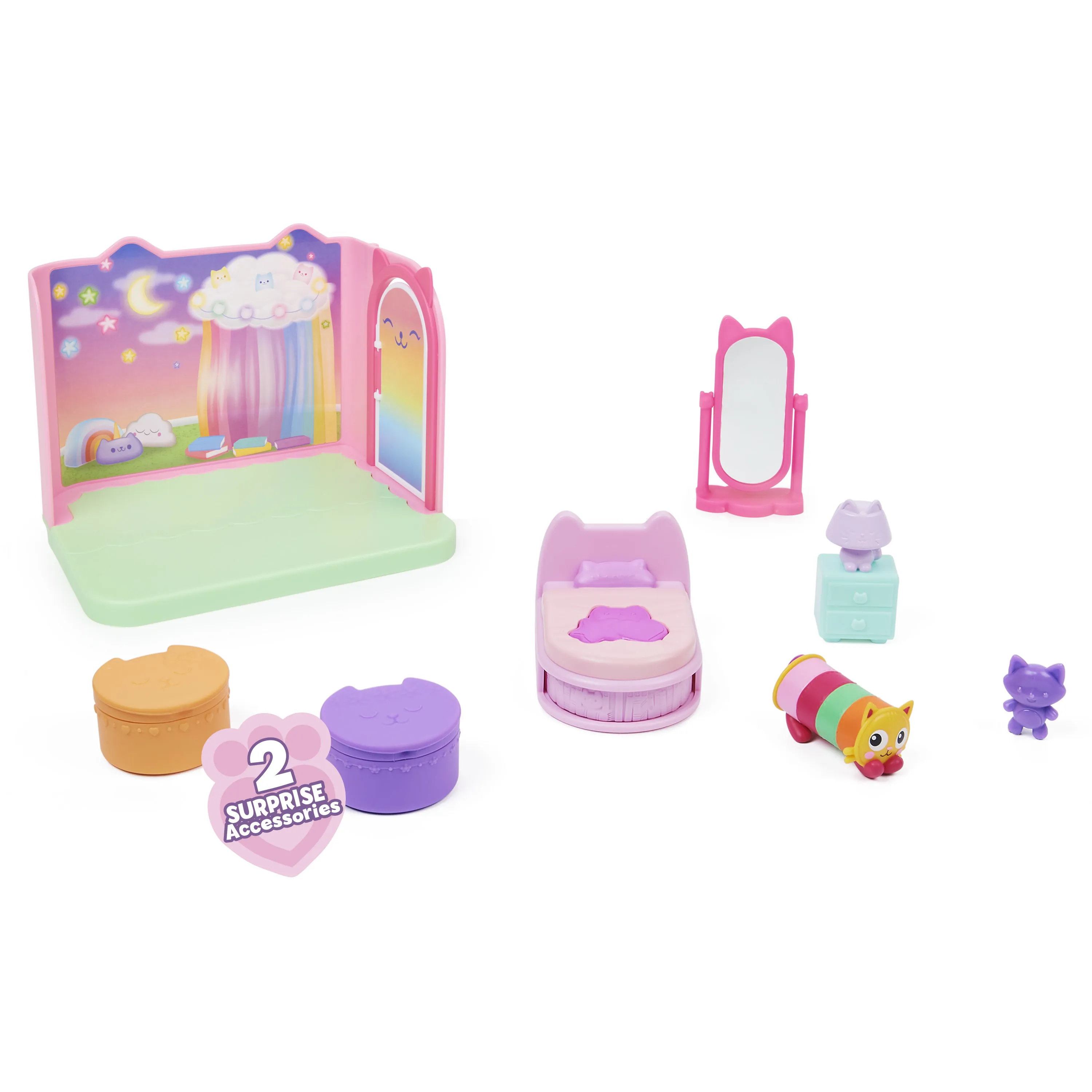 Spin Master Gabby's Dollhouse Deluxe Room Bedroom Toy Figure (with Cuddly Cat Pillow Cat Figure)