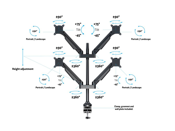 Multibrackets Gas Lift Arm Quad - monitor arm, black, 15&quot;-32&quot;, 10Kg