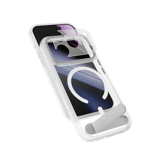 Epico HeroStand Pro Mag+ Case | with Foldable Stand | iPhone 17 Pro/18 Pro | Matte Transparent | Crossbody Ready  &  Camera Island Protector