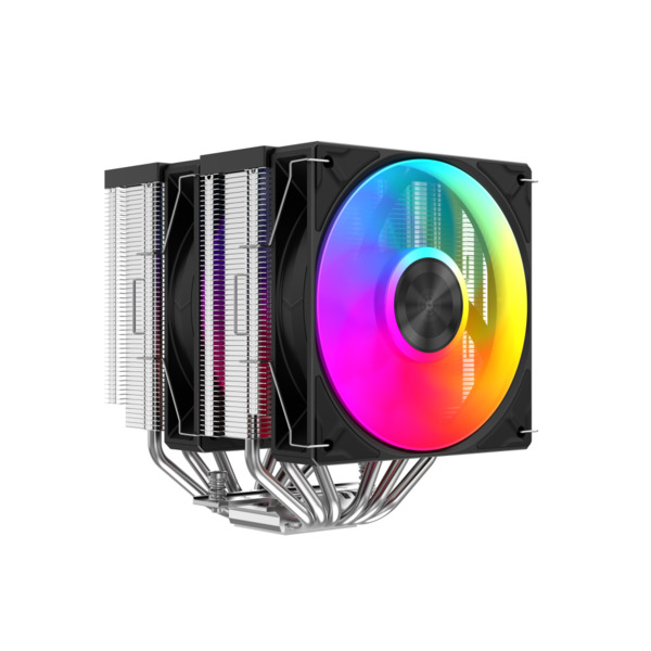 SAMA A60L Dual-Tower CPU-luftkylare, 2 x 120 millimeter ARGB-fl&auml;ktar, Silver/Svart