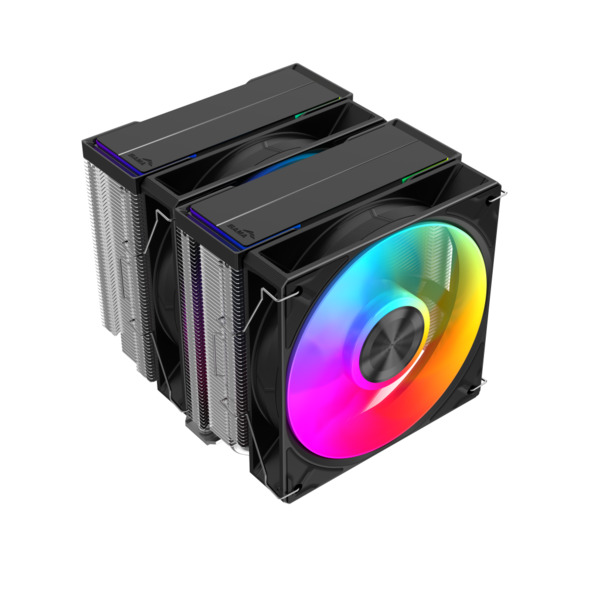 SAMA A60L Dual-Tower CPU Air Cooler, 2 x 120 millimeter ARGB Fans, Silver/Black