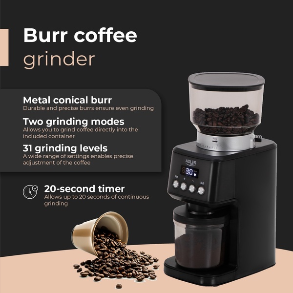 Adler AD 4300 Espresso Coffee Grinder 300g, Black