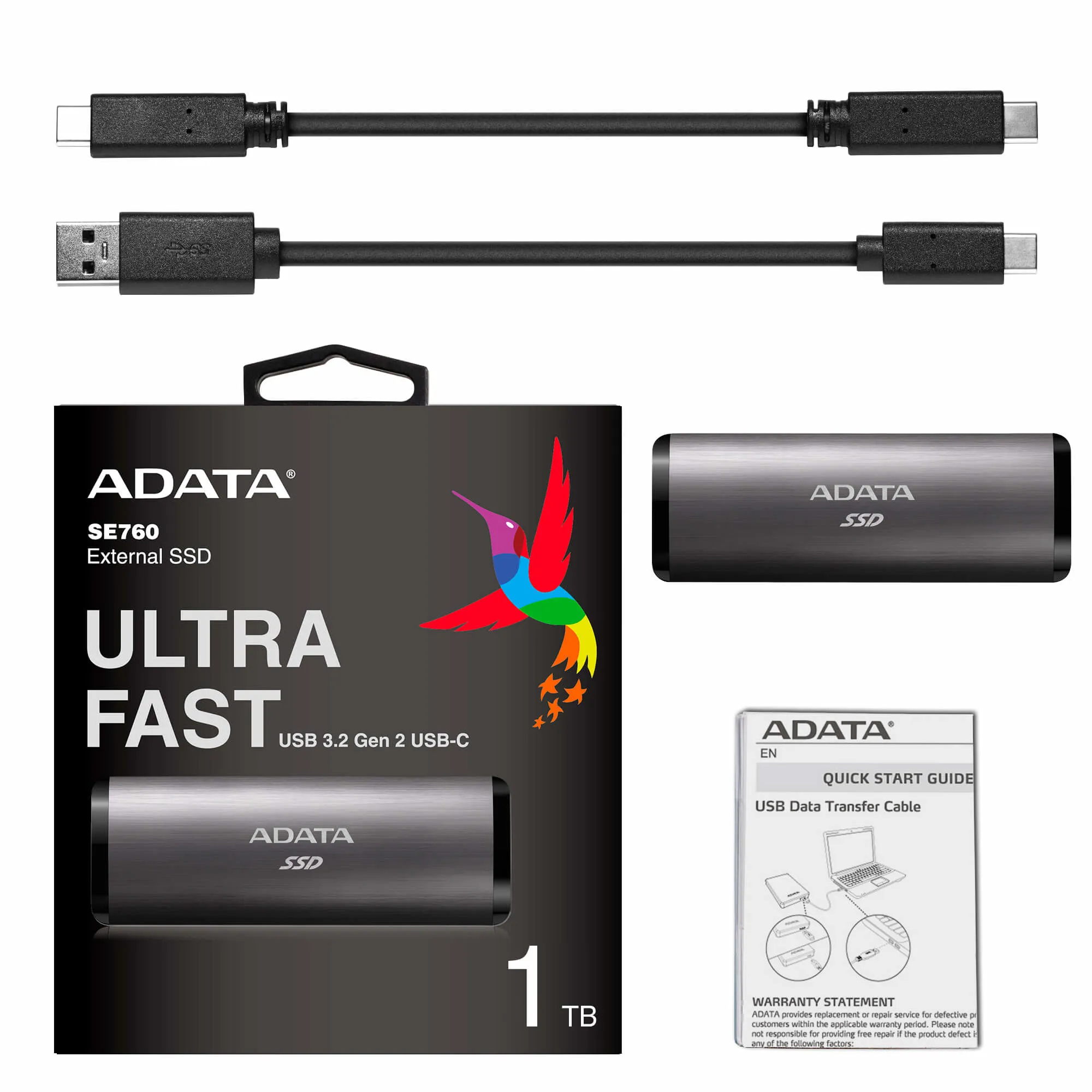Adata ATA SE760 1TB USB-C - External SSD, Titanium
