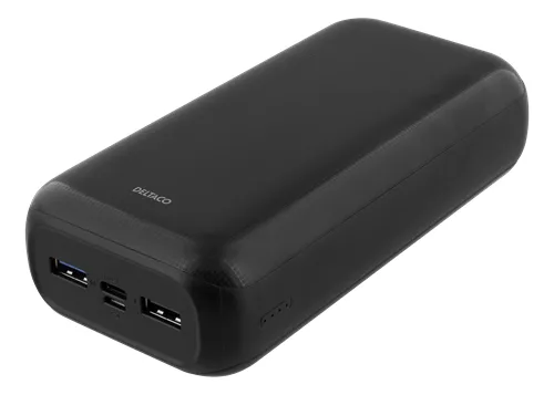 Deltaco 30000mAh, USB-C, 2x USB-A - Powerbank, Black