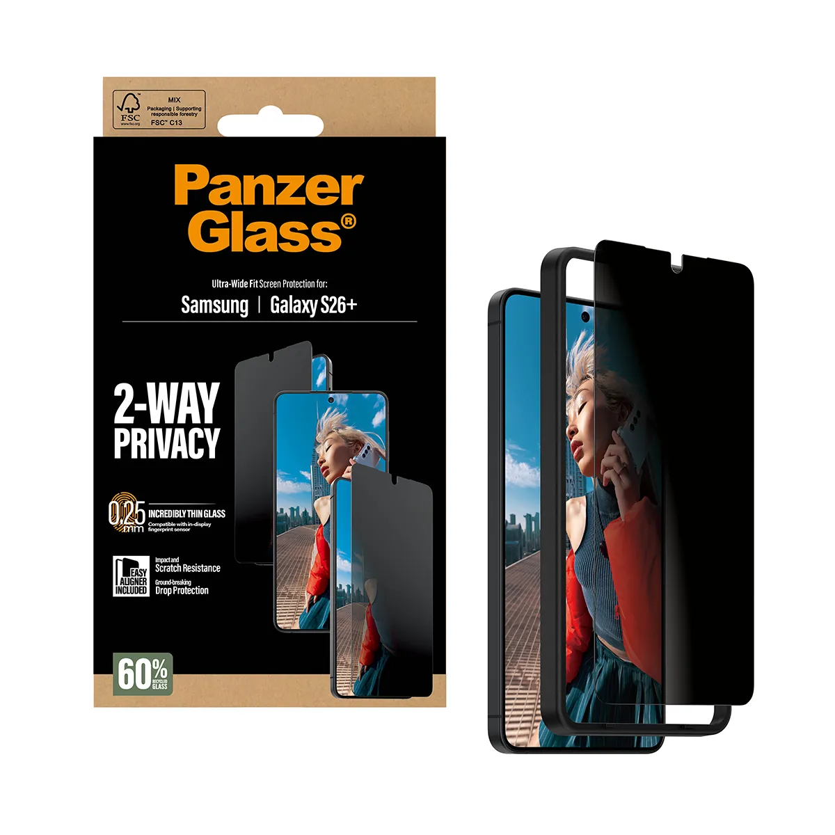 PanzerGlass Ultra-Wide Fit Alignerkit Galaxy S26+ -panssarilasi, Privacy
