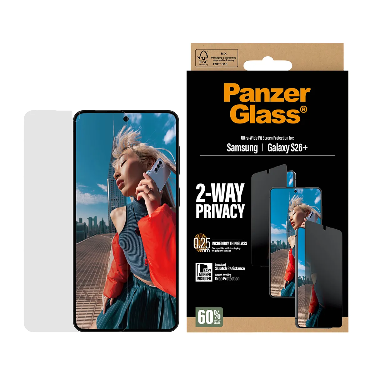 PanzerGlass Ultra-Wide Fit Alignerkit Galaxy S26+ -panssarilasi, Privacy