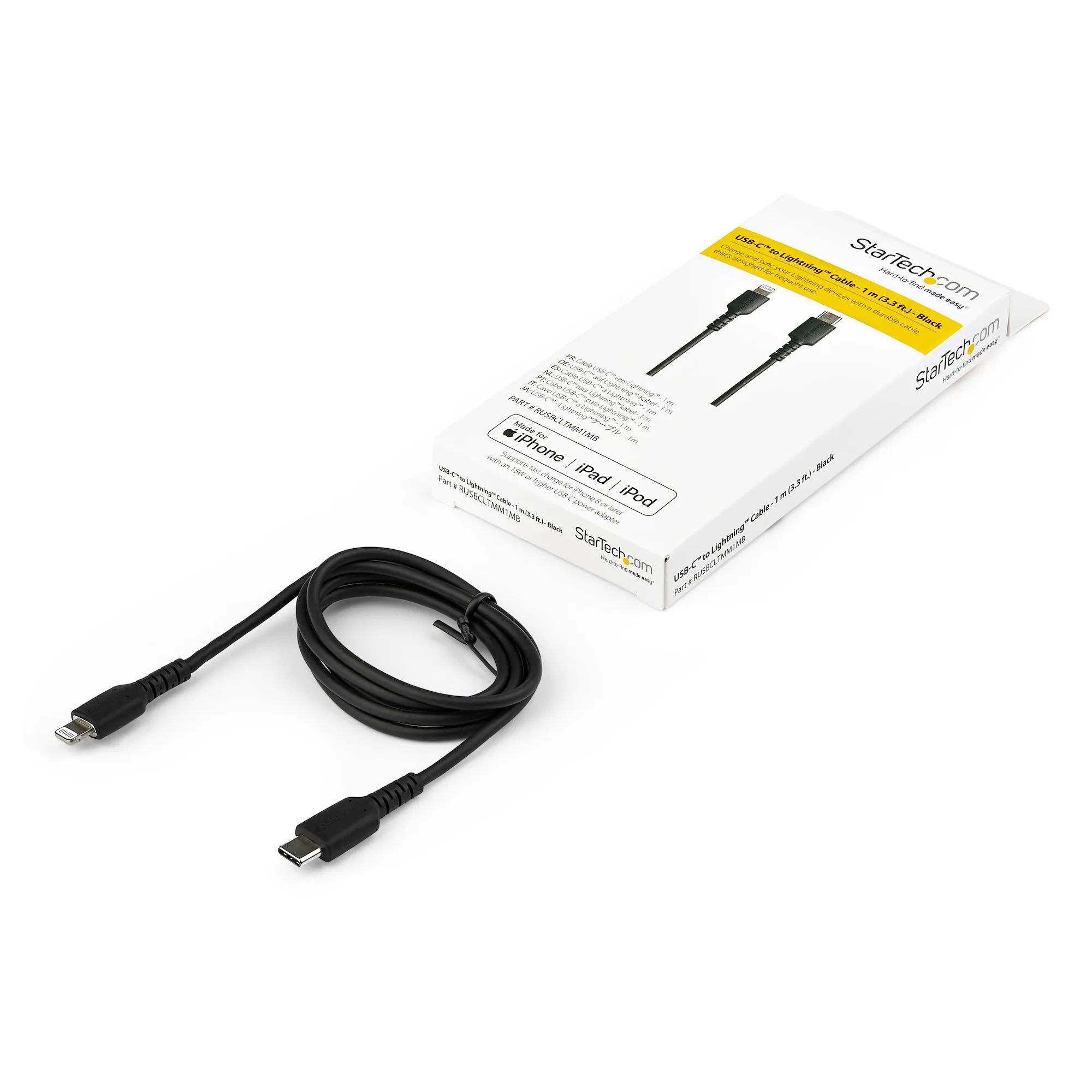 Startech Durable USB-C - Lightning - cable, 1 m, Black