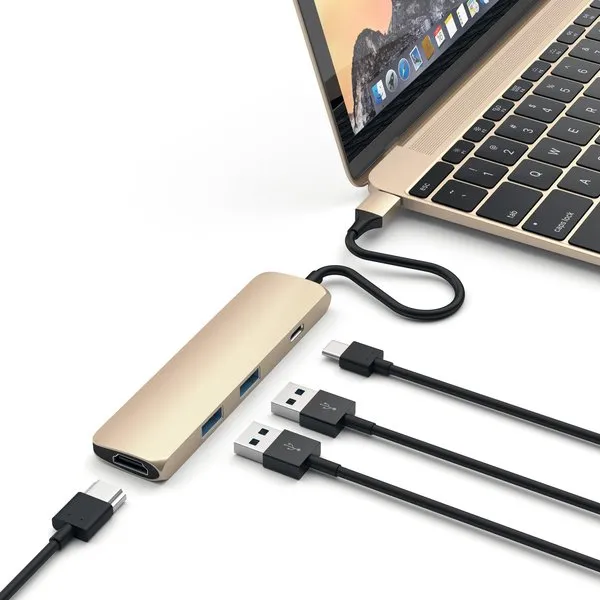 Satechi Aluminium USB-C Slim Multi-port 4K - adapter, Guld