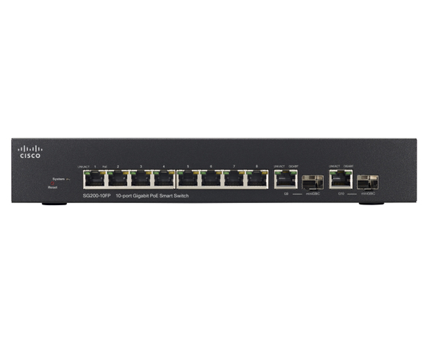 Cisco Small Business Smart SG200-10FP - Kytkin - Hallinnoitu - 8 x 10/100/1000 (PoE) + 2 x 10/100/1000 - ty&ouml;p&ouml;yt&auml;, r&auml;kkiin asennettava - PoE (62 W)