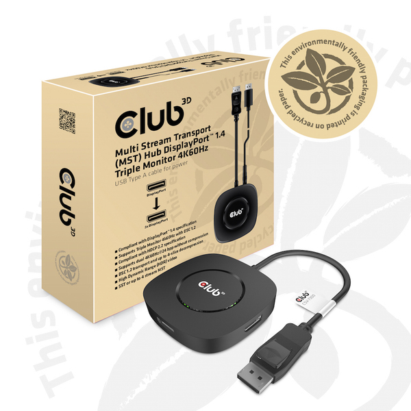 CLUB 3D Multi Stream Transport (MST) Hub DisplayPort 1.4 Triple Monitor