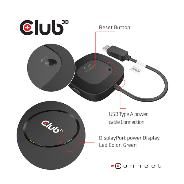 CLUB 3D Multi Stream Transport (MST) Hub DisplayPort 1.4 Triple Monitor