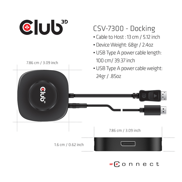 CLUB 3D Multi Stream Transport (MST) Hub DisplayPort 1.4 Triple Monitor