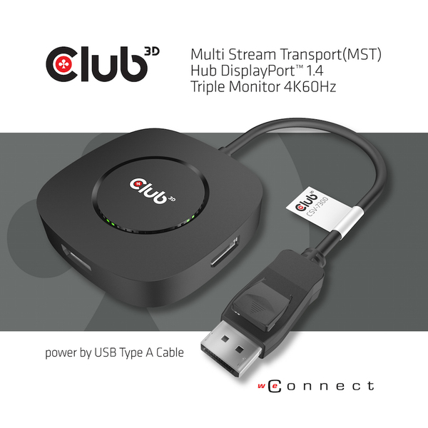 CLUB 3D Multi Stream Transport (MST) Hub DisplayPort 1.4 Triple Monitor