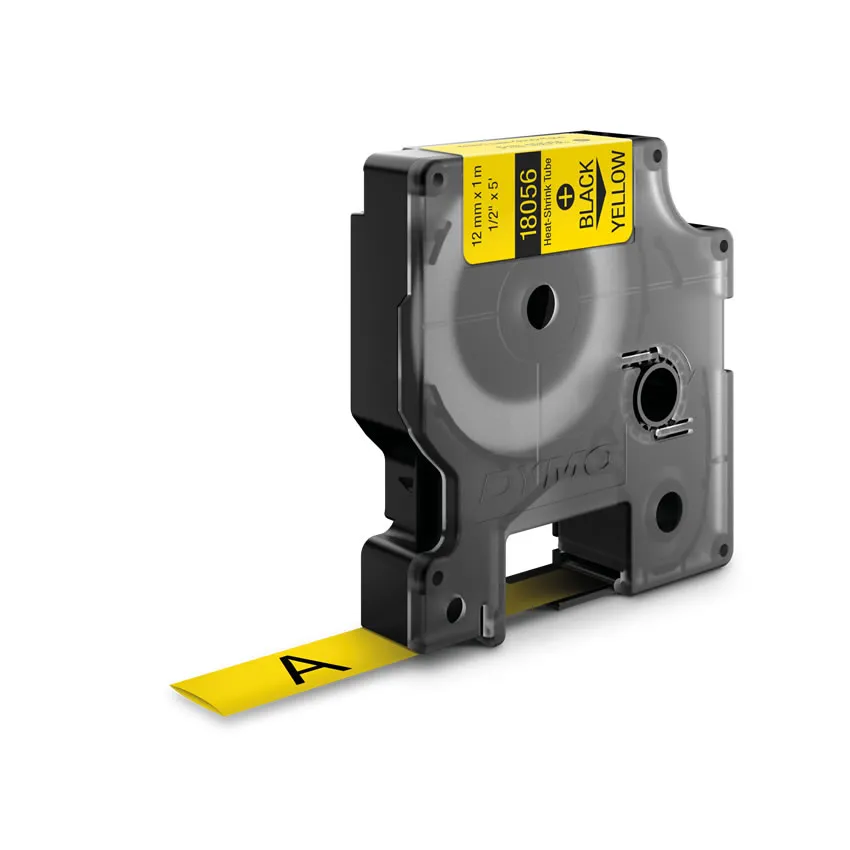 DYMO RhinoPRO m&auml;rkbar krympslang 12mm, svart p&aring; gult, 1.5m rulle