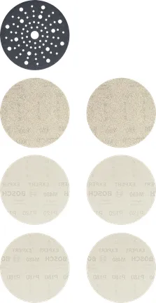 Bosch Expert M480 network structure sanding sheet set O 150mm, K80 / 120 / 180 (7 pieces, incl. Pad Saver, for eccentric sanders)