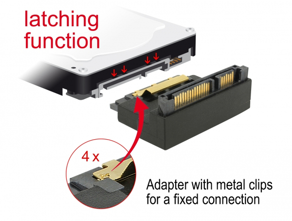Adapter SATA 22 pin receptacle with latch to plug - angled up