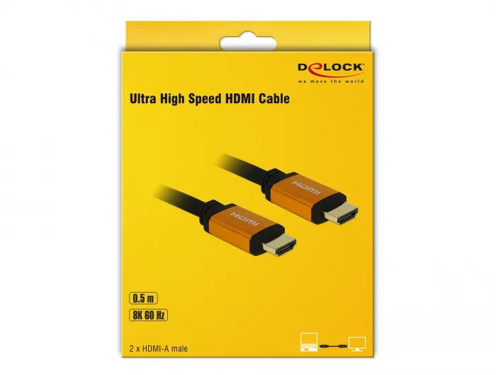 De-Lock HDMI – HDMI 2.1 - cable, 0.5 m, Black/Gold