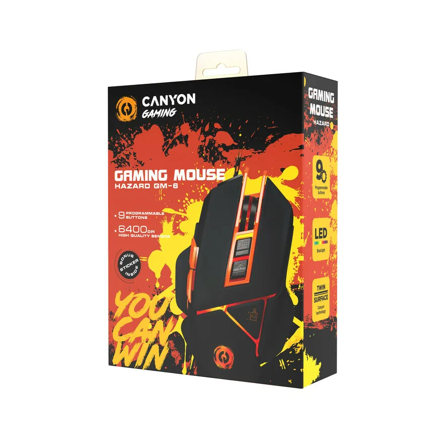 Canyon CND-SGM6N Hazard Wired Gaming Mouse, Black/Orange