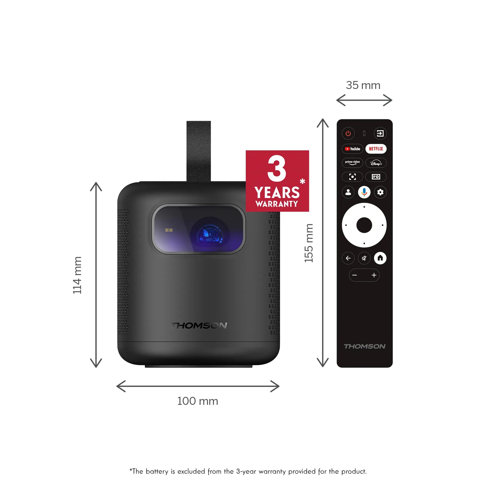 Thomson Vega PG35B Google TV Full HD 600 ANSI lm Portable LED Projector, Black