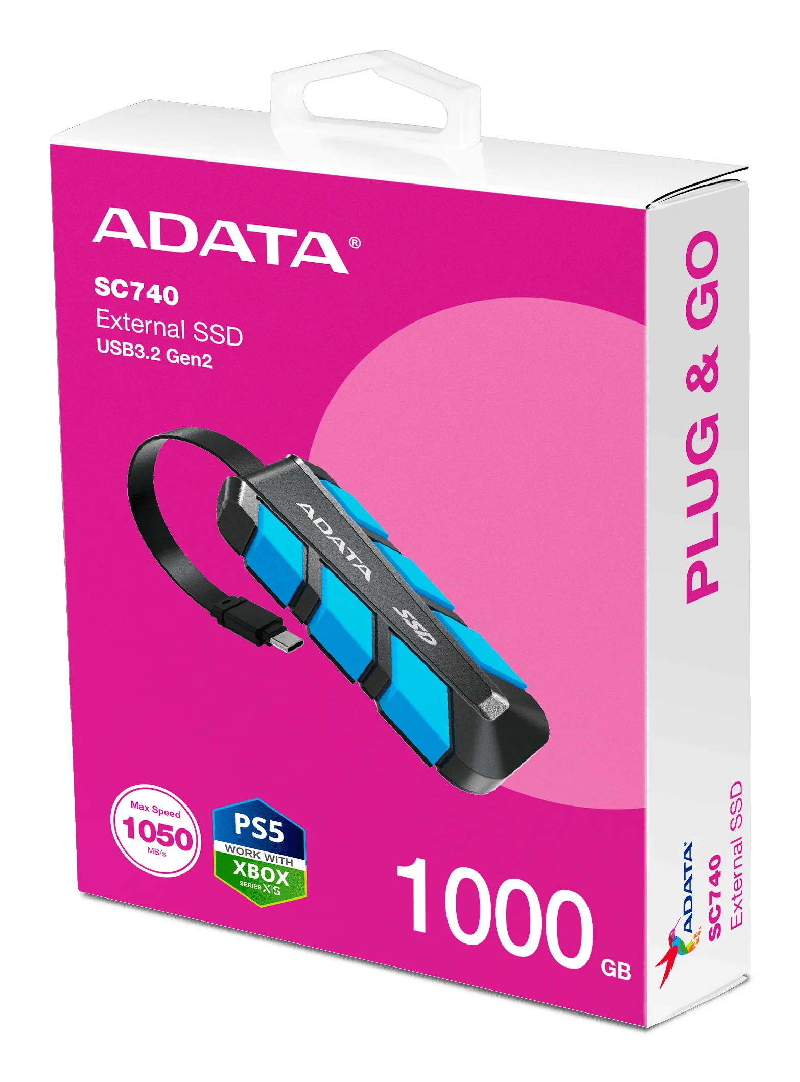 ADATA SC740 1TB USB-C - External SSD, Black, Blue