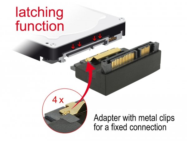 Adapter SATA 22 pin receptacle with latch to plug - angled up