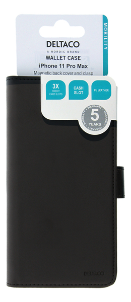 Deltaco Wallet Case 2-in-1 Magnetic, iPhone 11 Pro Max -suojakotelo, Musta