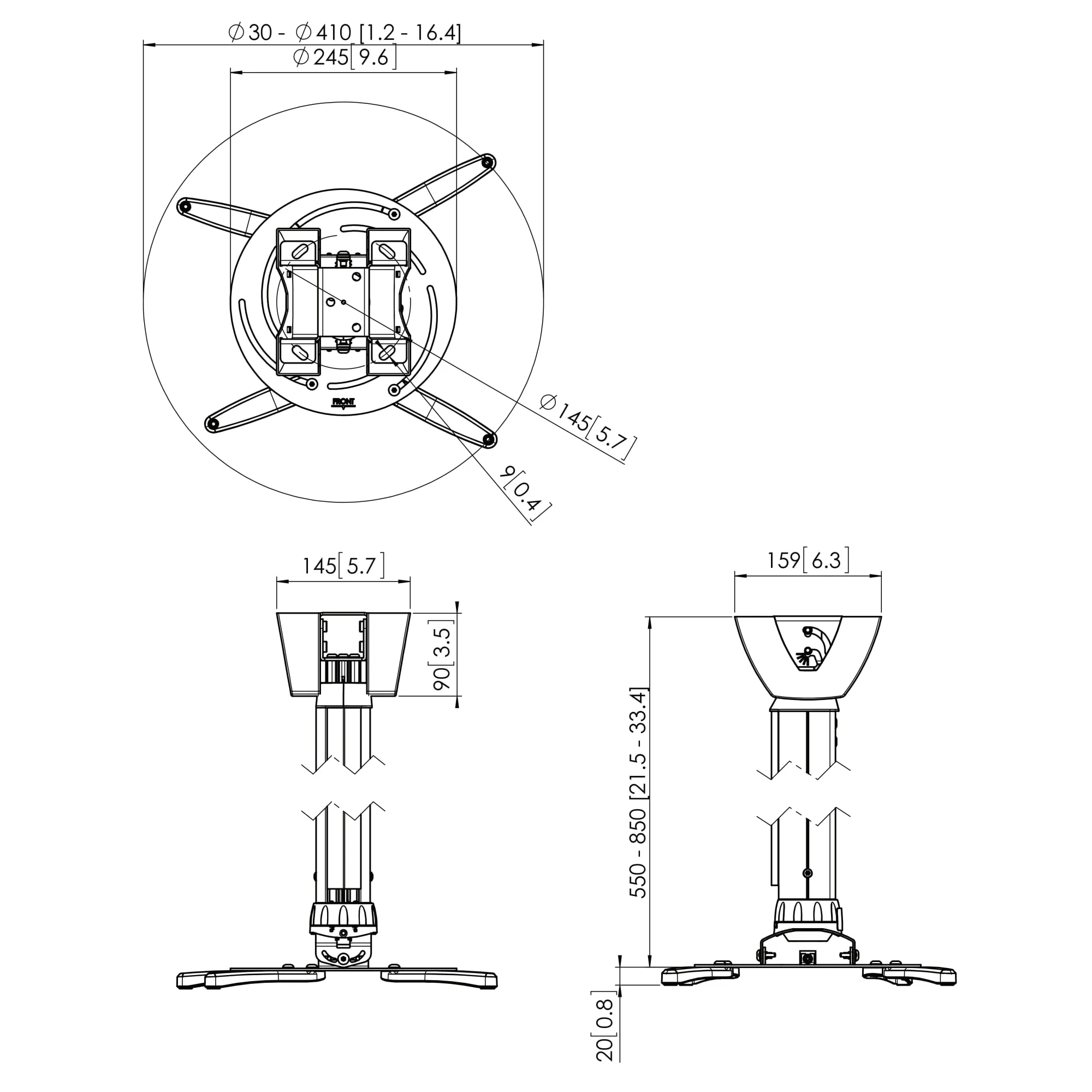 Vogel's Pro PPC 2555 Projector ceiling mount Telescopic kit 55-85cm Silv