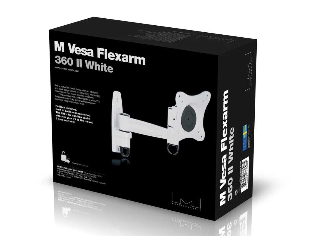 Multibrackets M VESA Flexarm 360 II - Asennuspakkaus (nivelik&auml;s varsi) tuotteelle LCD nestekiden&auml;ytt&ouml; / plasma TV - valkoinen -n&auml;yt&ouml;n koko: 15"-40"