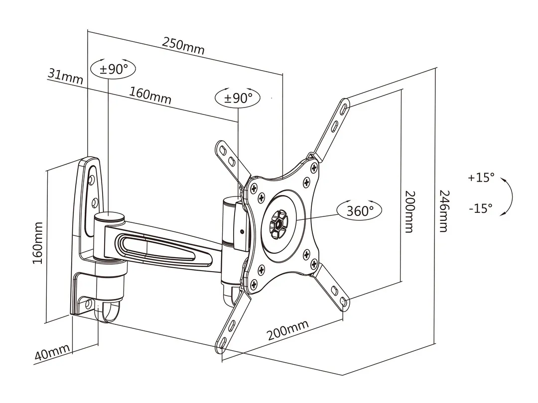 Multibrackets M VESA Flexarm 360 II - Asennuspakkaus (nivelik&auml;s varsi) tuotteelle LCD nestekiden&auml;ytt&ouml; / plasma TV - valkoinen -n&auml;yt&ouml;n koko: 15"-40"