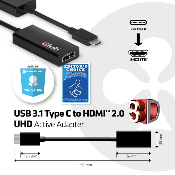 CLUB3D USB3.1 C TO HDMI2.0 ACTIVE