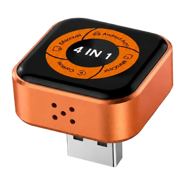 CARLINKIT Mini Ultra 6 4-in-1 Wireless CarPlay and Android Auto Adapter, Black and Orange