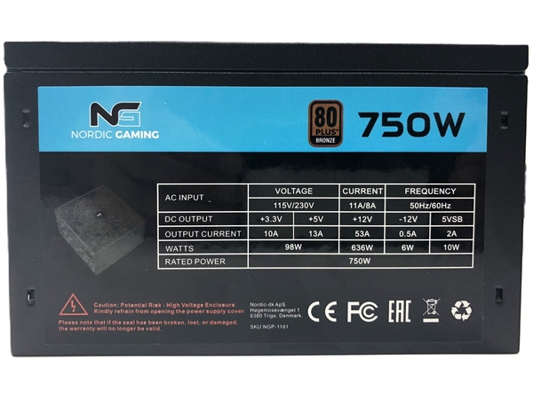 Nordic Gaming NGP-1181 750W - n&auml;taggregat, 80 Plus Bronze
