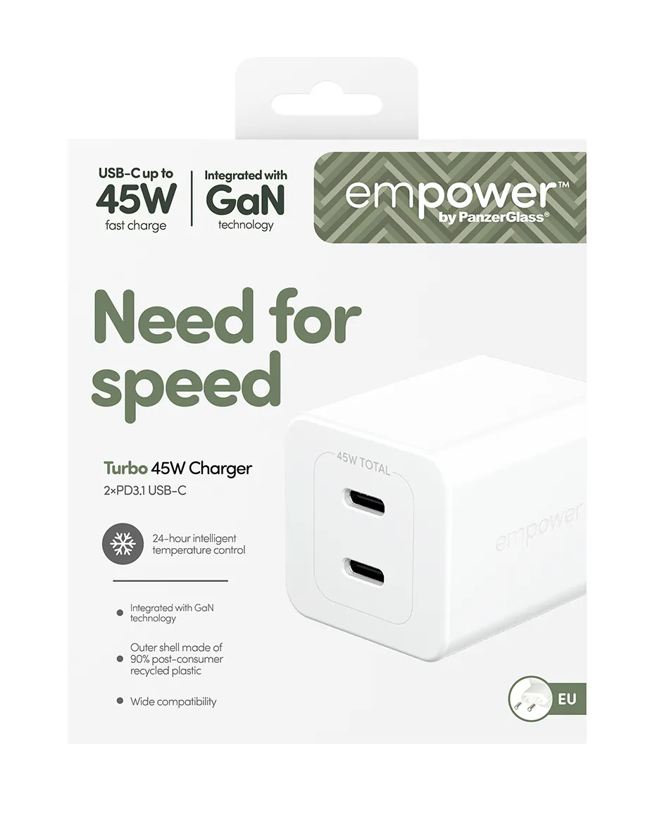 PanzerGlass empower Turbo 45W - Str&ouml;madapter, Vit