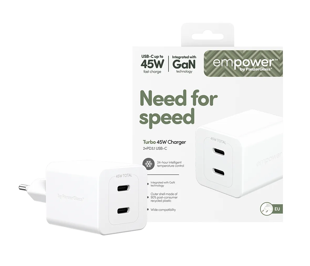 PanzerGlass empower Turbo 45W - Str&ouml;madapter, Vit