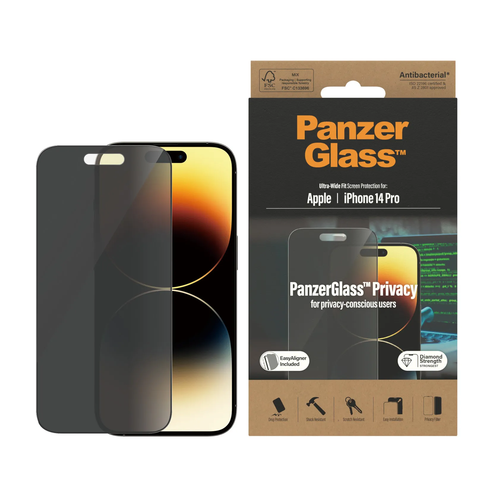 PanzerGlass Ultra-Wide Fit, Privacy, iPhone 14 Pro - Screen Glass