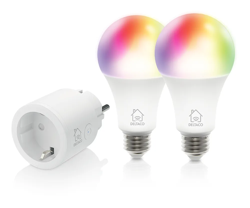 DELTACO SMART HOME Starter kit, smart-plug and 2x RGB LED-bulbs
