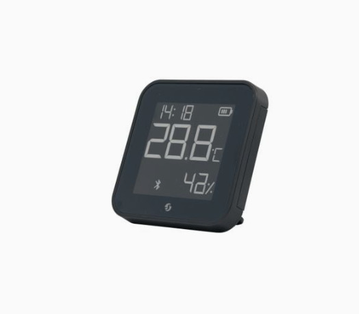 Shelly BLU HT Display ZB - sensor with display that shows temperature, humidity, light levels, and time, Black
