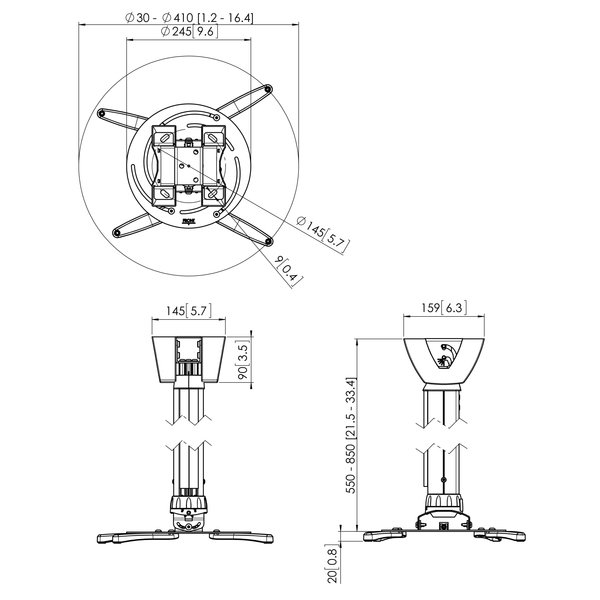 Vogel's Pro PPC 2555 Projector ceiling mount Telescopic kit 55-85cm Silv