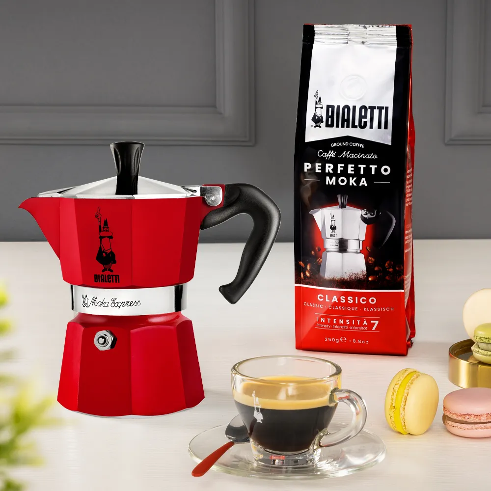Bialetti Moka Express -espressokeitin, punainen, 3 kuppia