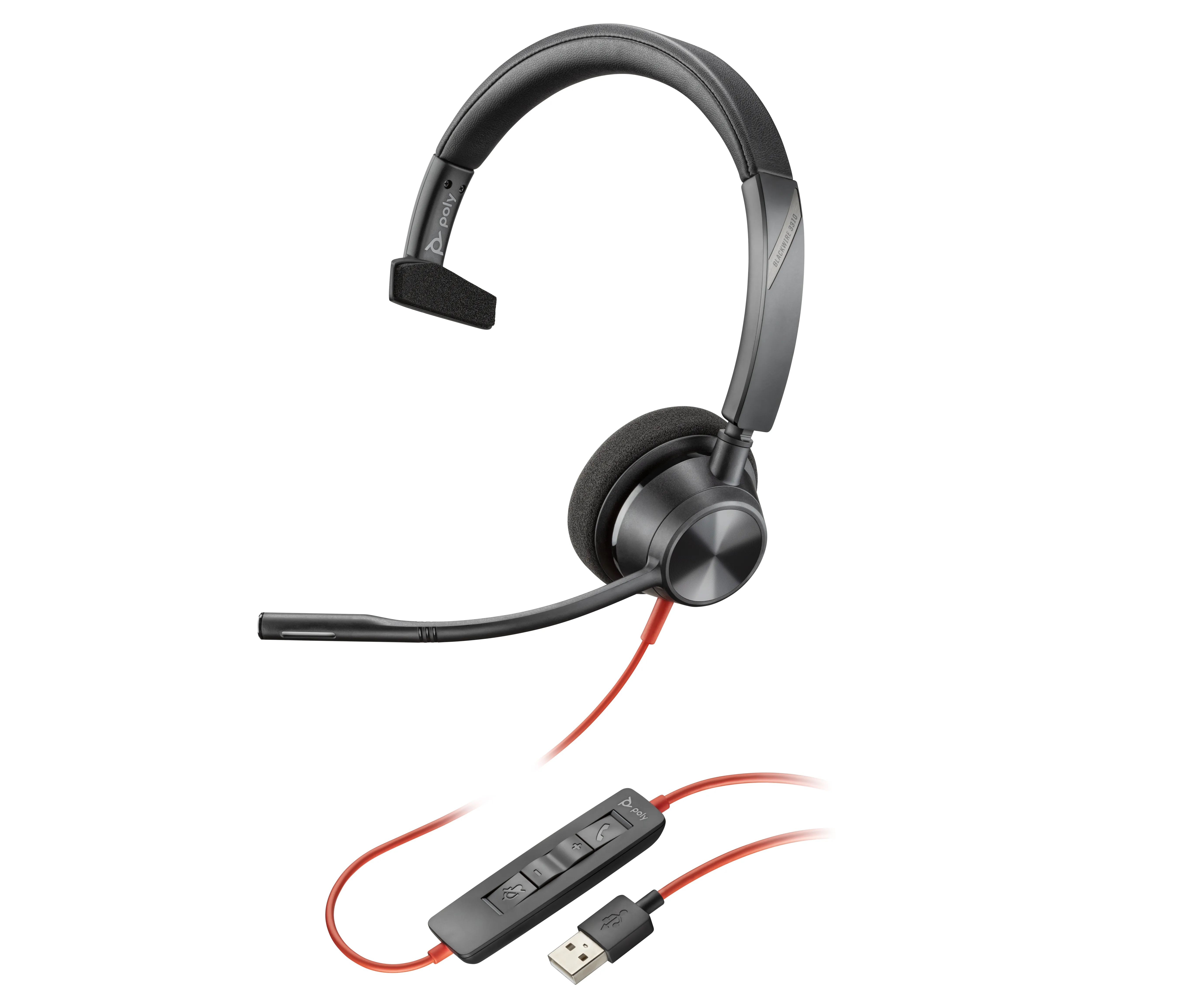 Poly Blackwire C5220 -kuulokkeet, Musta, Punainen