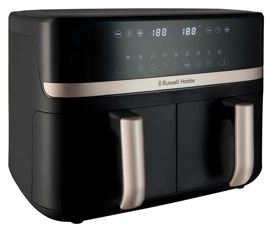 Airfryer Satisfry Dual Basket Air Fry -kierotilmakypsennin, Musta, 2x4.5l